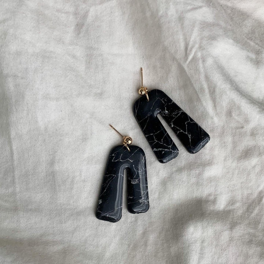 Black Marble Asymmetrical Arch Earrings