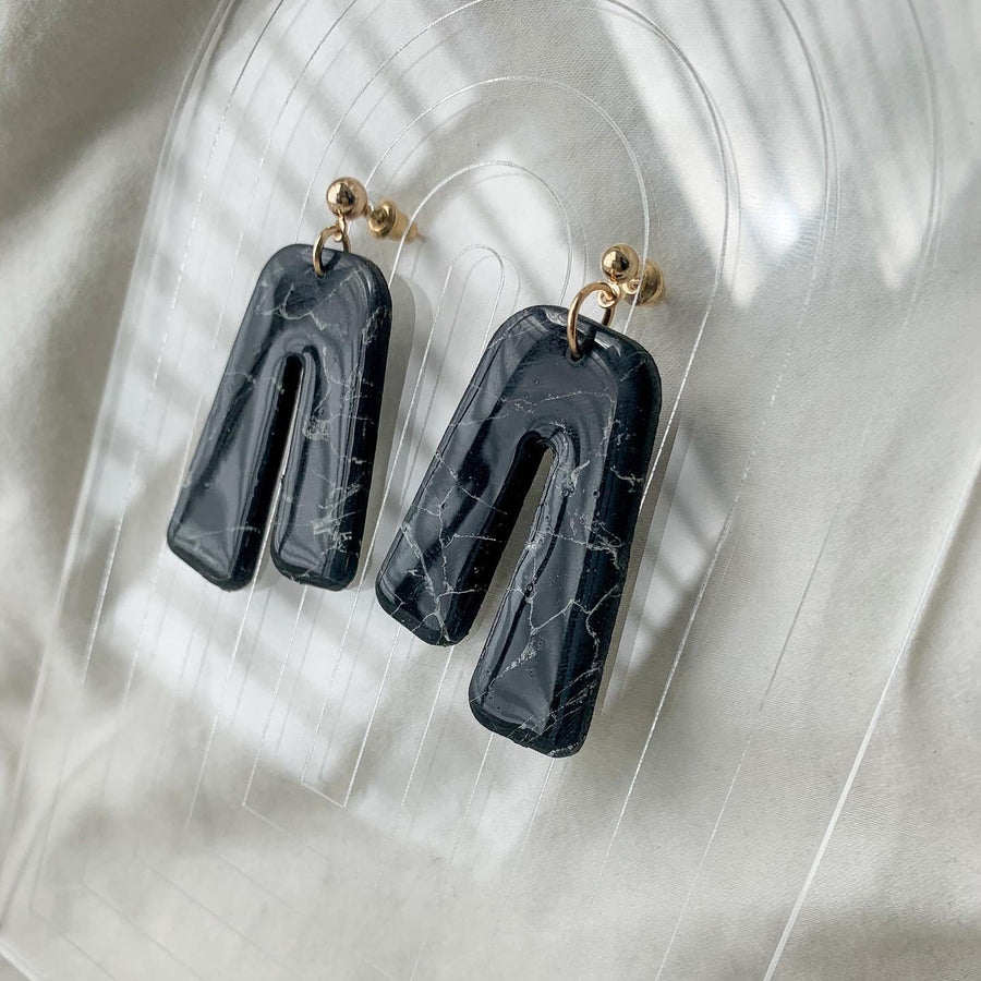 Black Marble Asymmetrical Arch Earrings